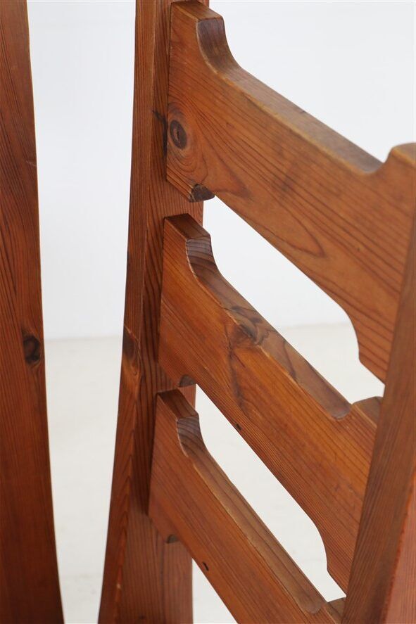 Set of 4 pinewood chairs by Sven Larsson / 1970s / Brutalism / Postmodern design