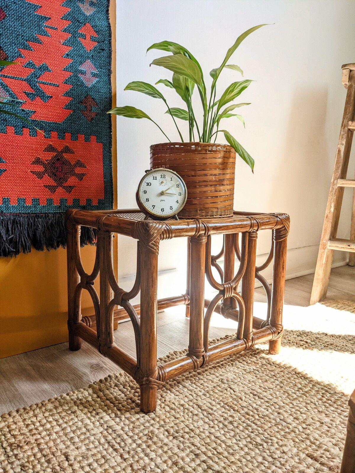 Caramel rattan side table