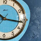 Vintage formica clock asymmetrical silent wall clock "GC celestial blue"