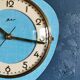Vintage formica clock asymmetrical silent wall clock "GC celestial blue"