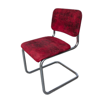 Cesca Style Dining Chair: Red Fabric, Tubular Frame, 1970s ( 2 in stock)