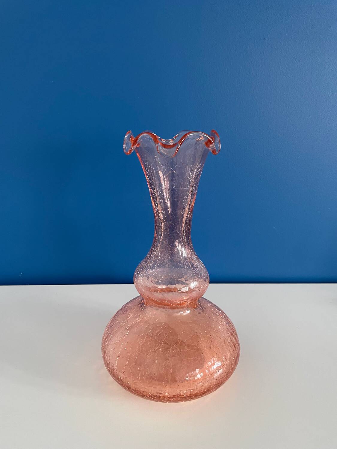 Pink crackle glass vase