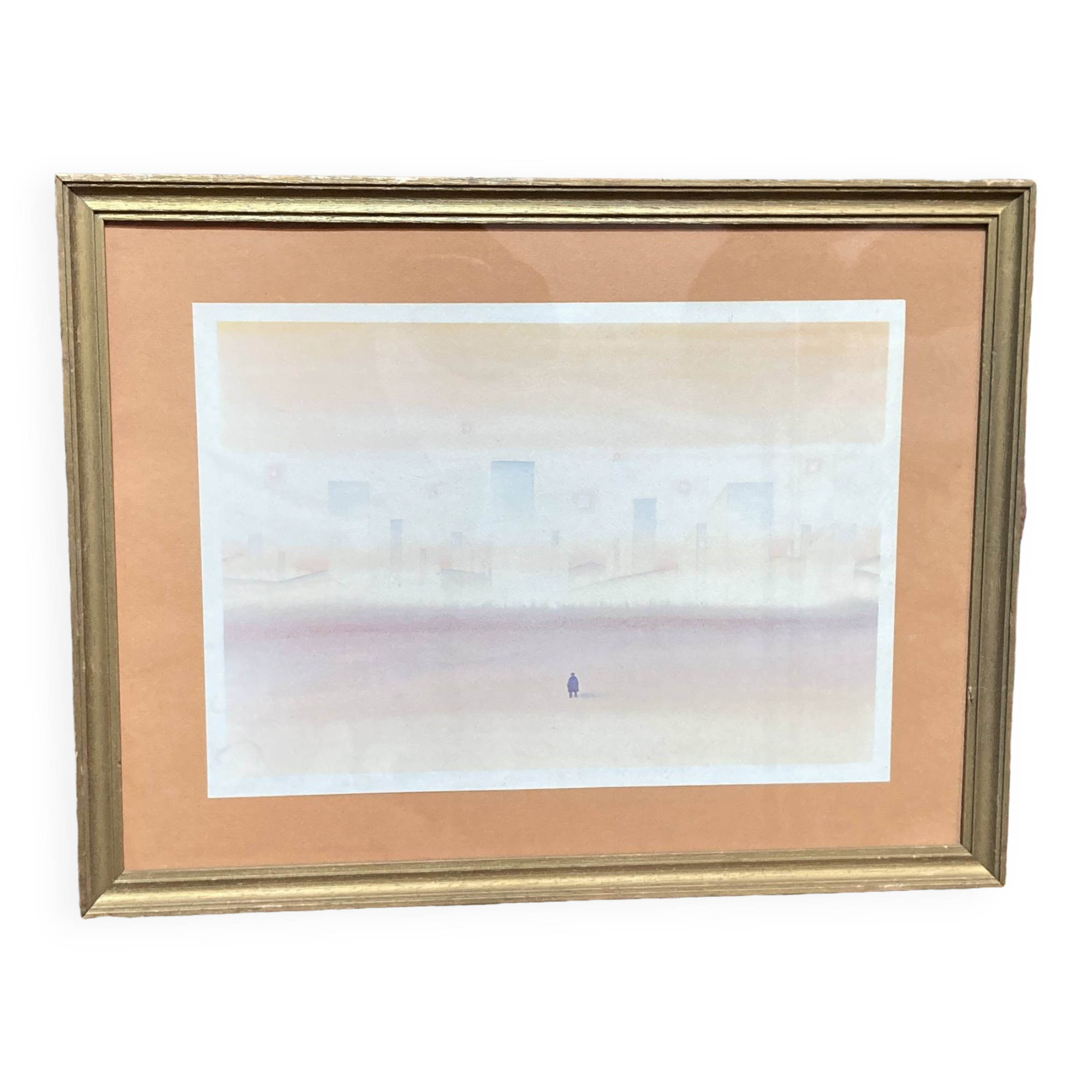 Watercolor framed with a landscape.