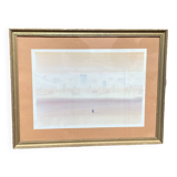 Aquarelle encadrée d'un paysage.
