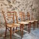 Ensemble de 4 chaises de salle à manger italiennes mid-century avec assises tressées, vers 1950–1970
