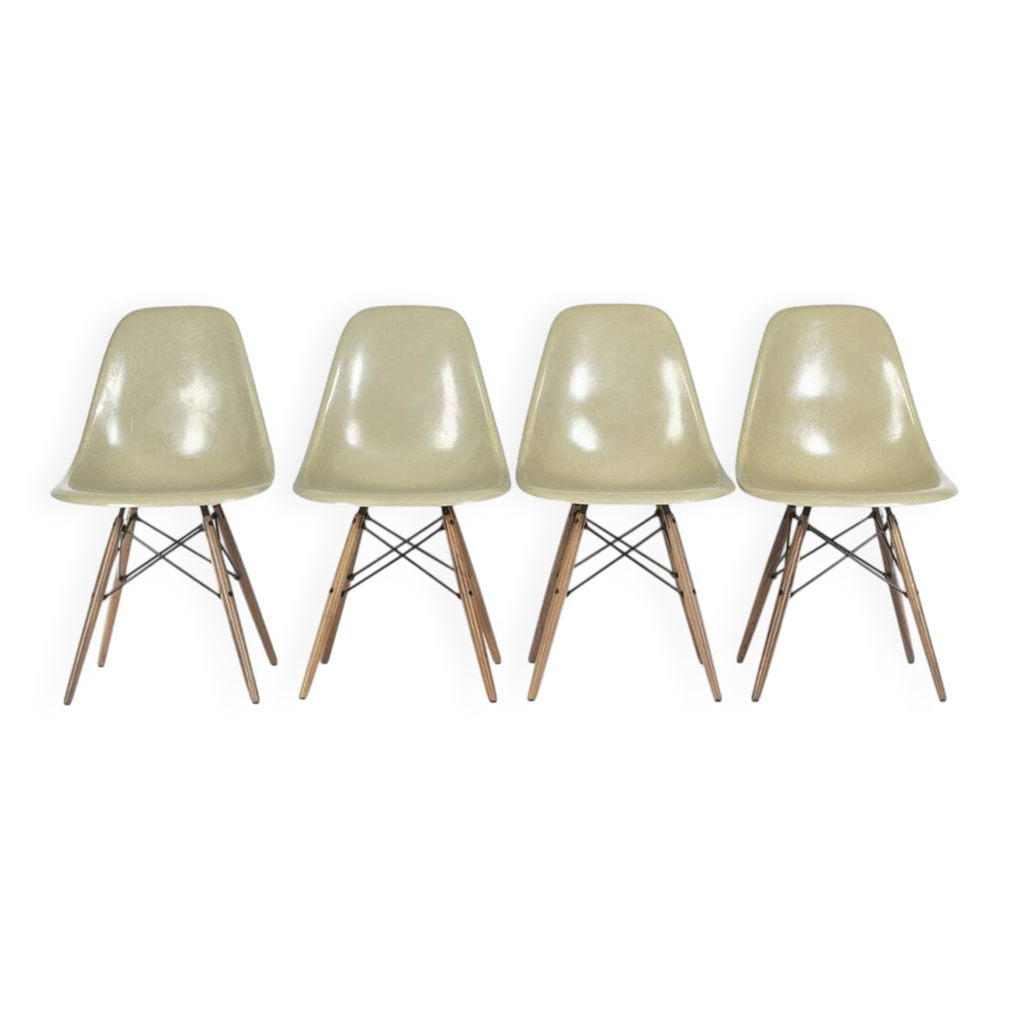 Grey Yellow Set (4) Vitra Vintage Original Eames DSW Side Shell Chairs