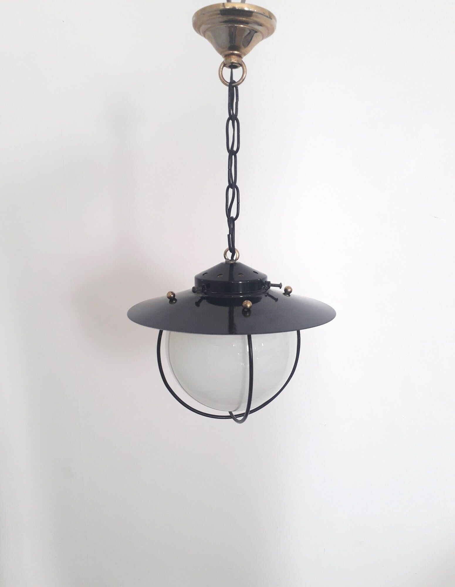 Old entrance hall suspension - opaline and black lacquered metal - 1960