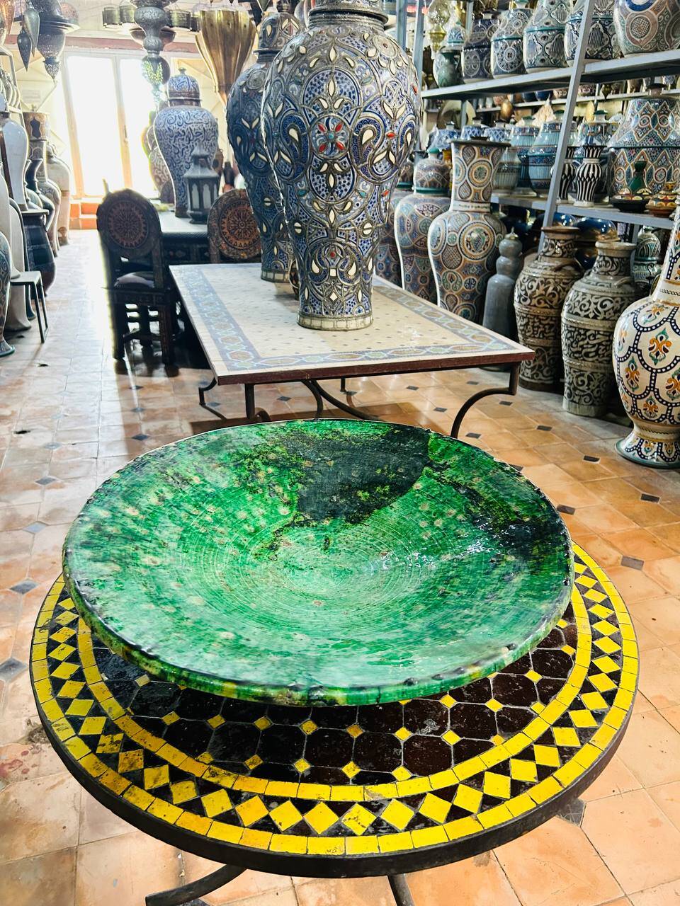 Large green ceramic plate by Tamegroute - 60 cm