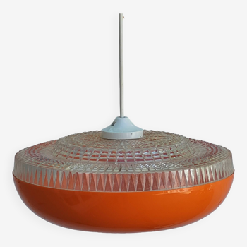 Suspension " rotaflex " ufo, soucoupe volante, orange et translucide, space age 1960 s