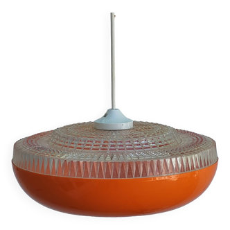 "rotaflex" ufo suspension, flying saucer, orange and translucent, space age 1960 s