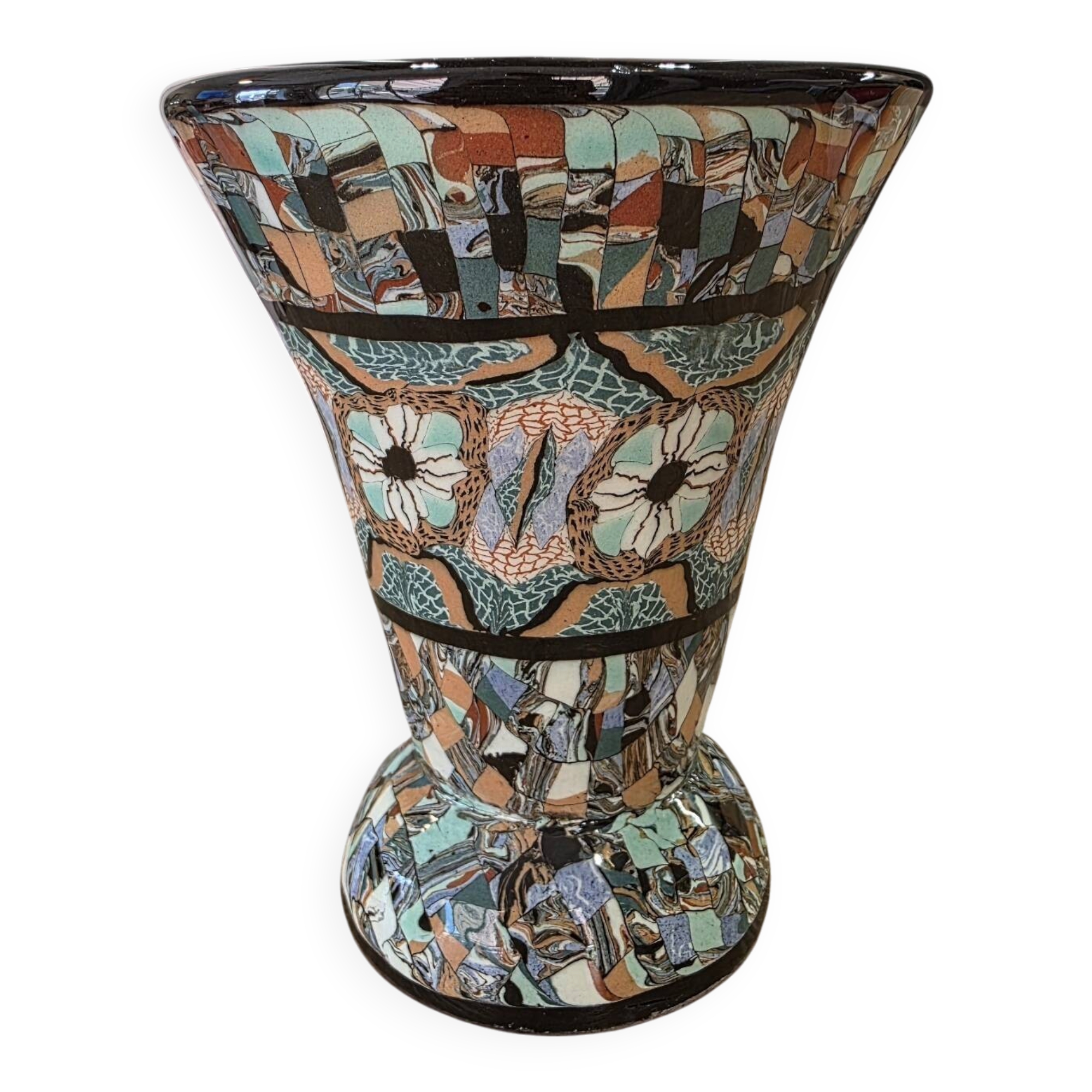 Rare diabolo vase by Jean Gerbino, Vallauris, 15 cm, mixed earth mosaic.