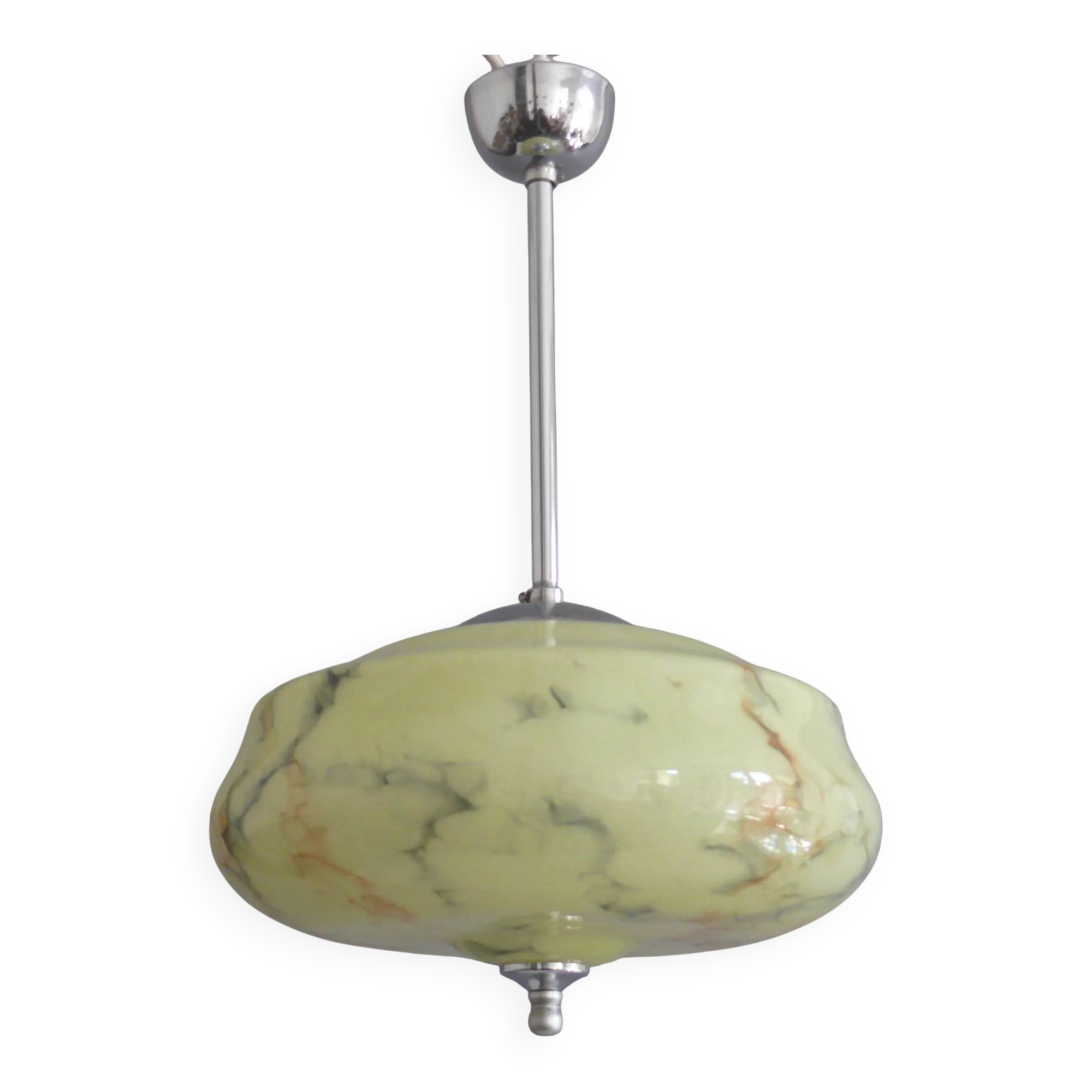 Suspension Art Déco, marbrée avec suspension chromée, années 1930