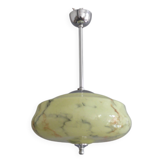 Suspension Art Déco, marbrée avec suspension chromée, années 1930
