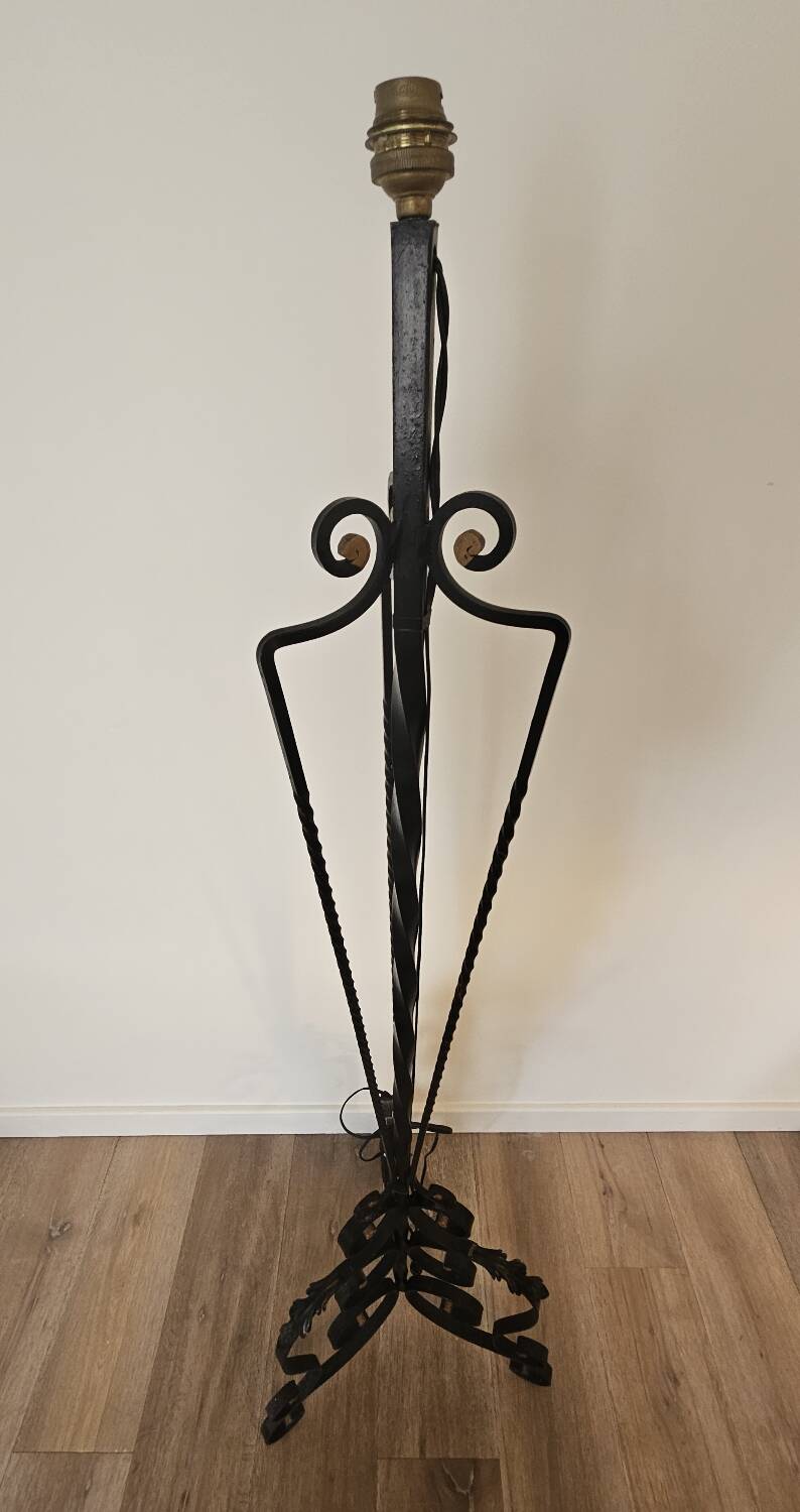 Art Deco wrought iron tripod floor lamp