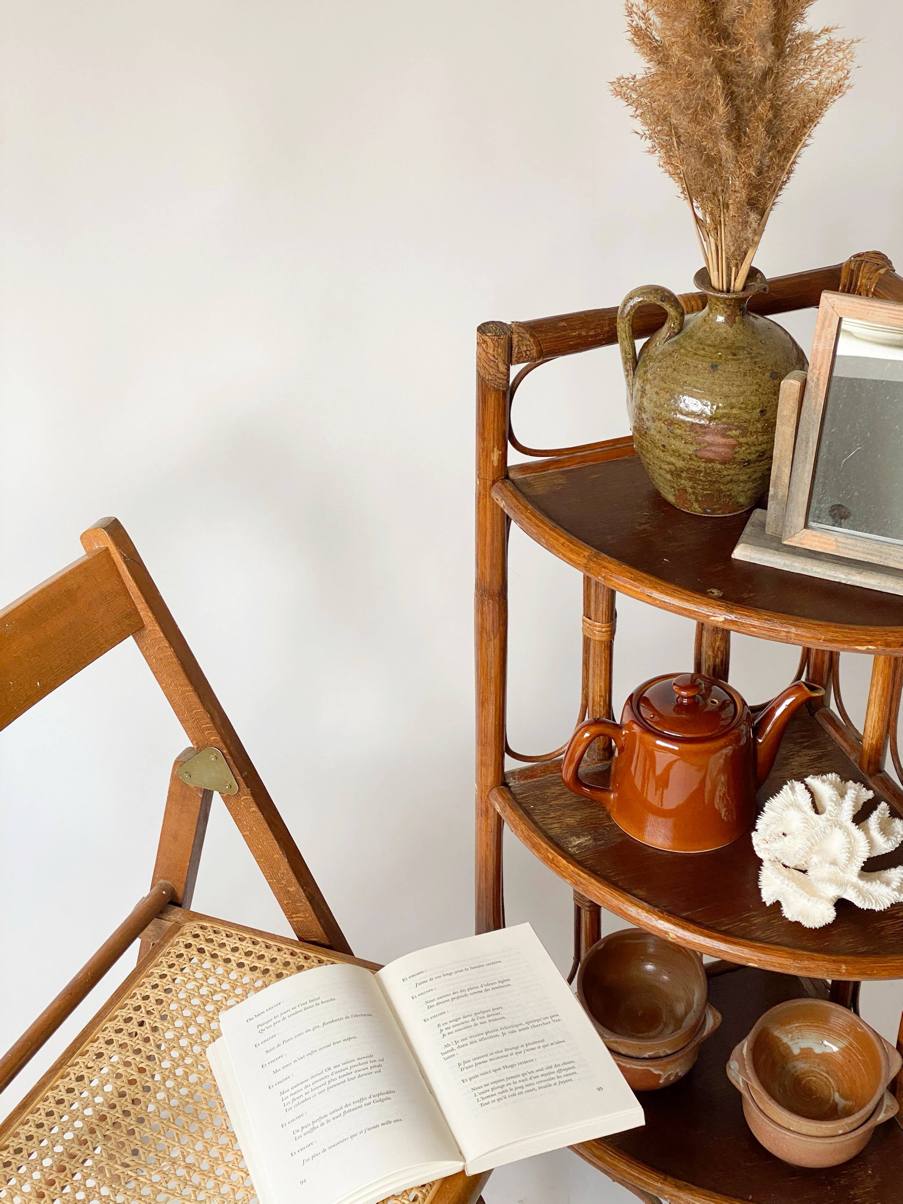 Rattan angle shelves