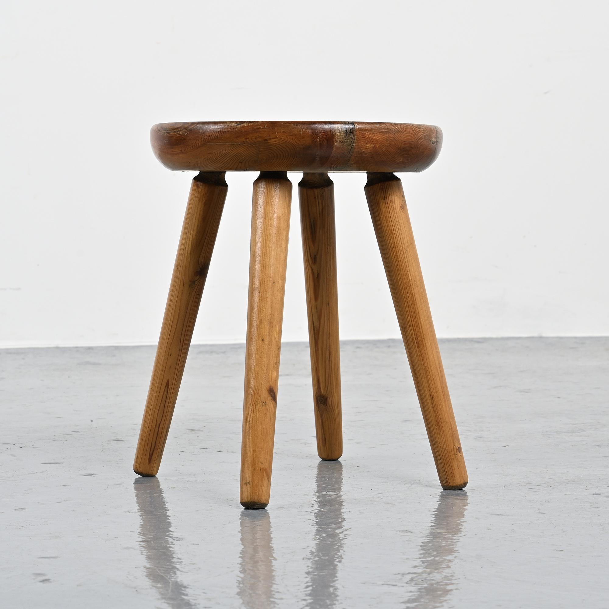 Pine stool by René Martin, France, circa 1965