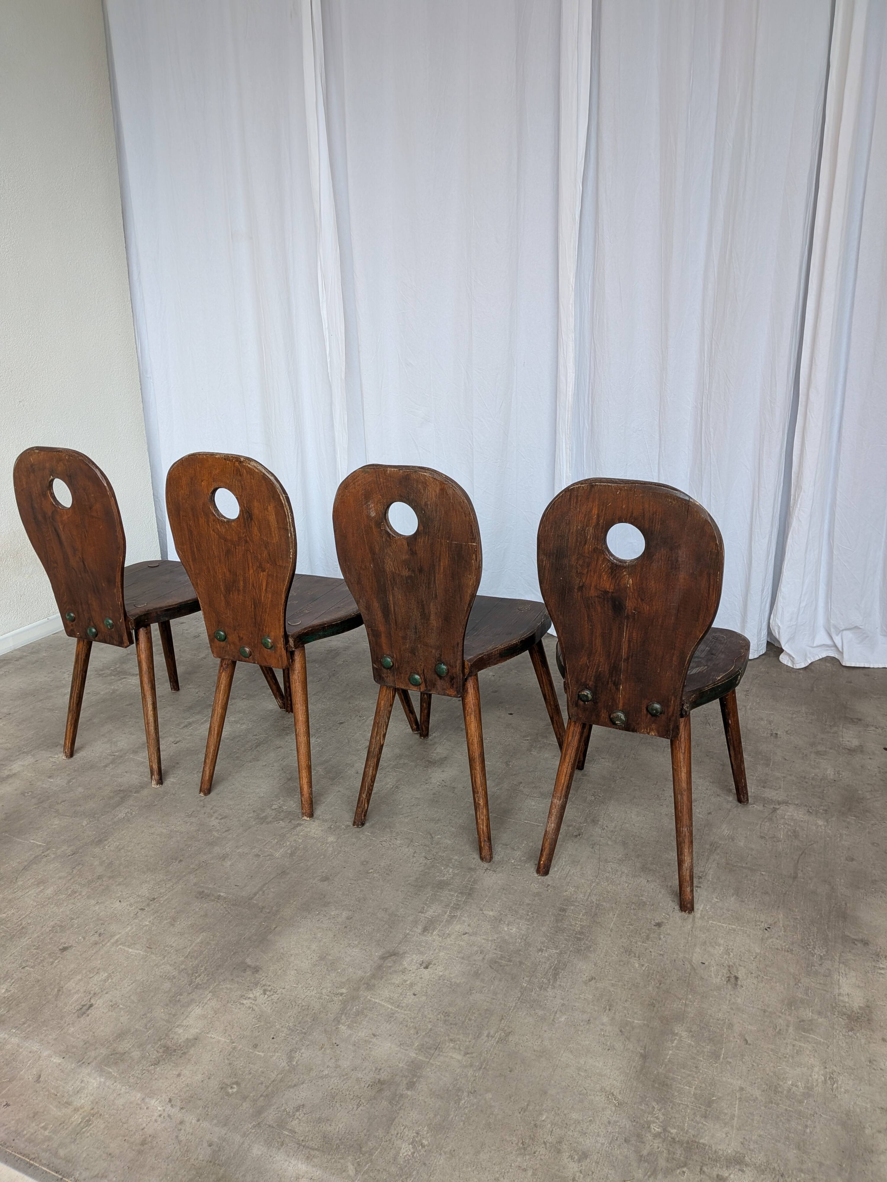 Set of 4 Vintage Brutalist Wooden Chair / Rustic Farmhouse Dining Chair