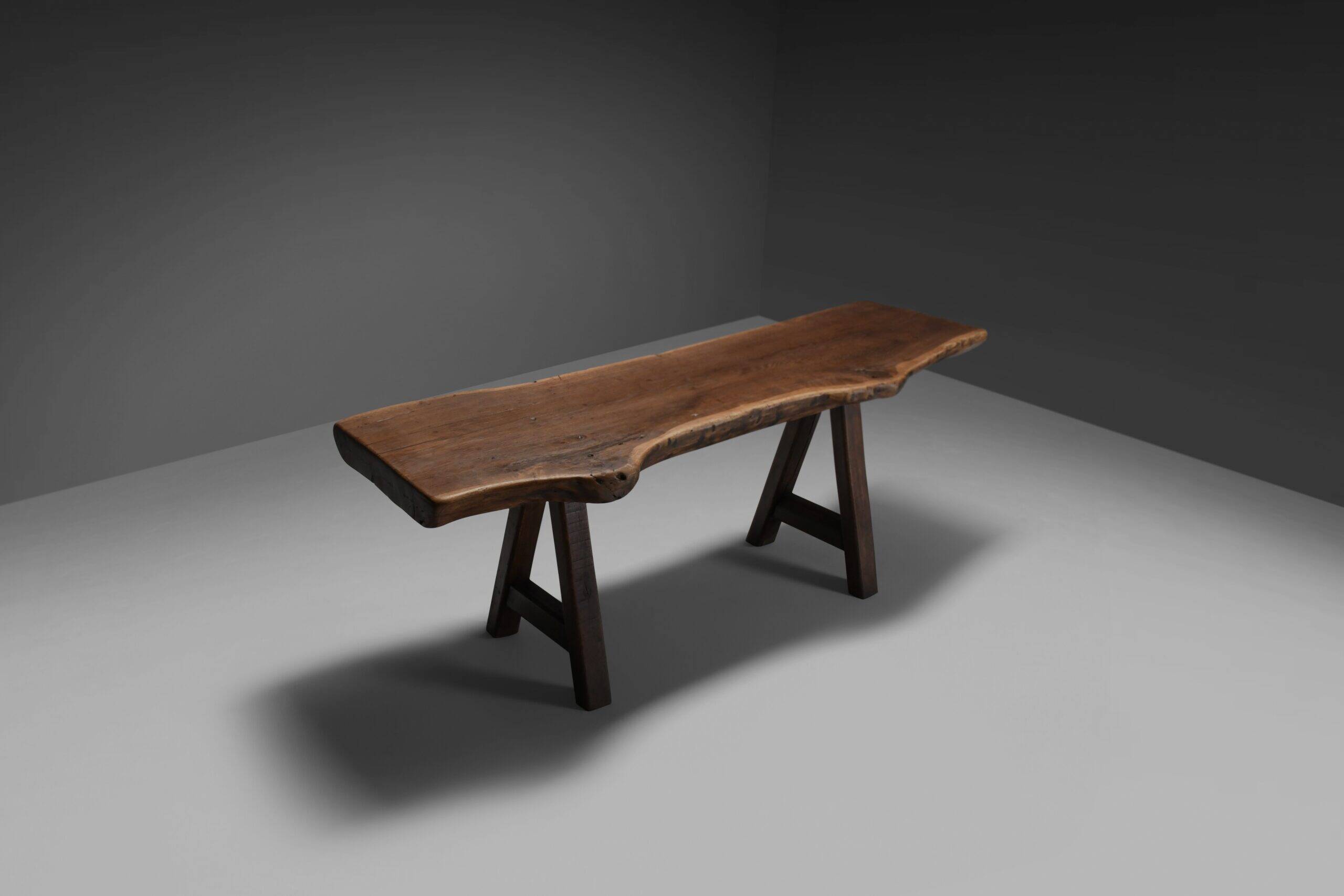 Rustic brutalist table Mobichalet in solid oak, Belgium 1960s