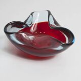 Asymmetrical ashtray murano red and transparent background 1960