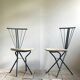 LaPalma folding chairs set of 2, dark green metal & woven cord, Italy, 1970s