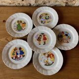 6 talking plates Digoin Sarreguemines "Enfants Bicot"