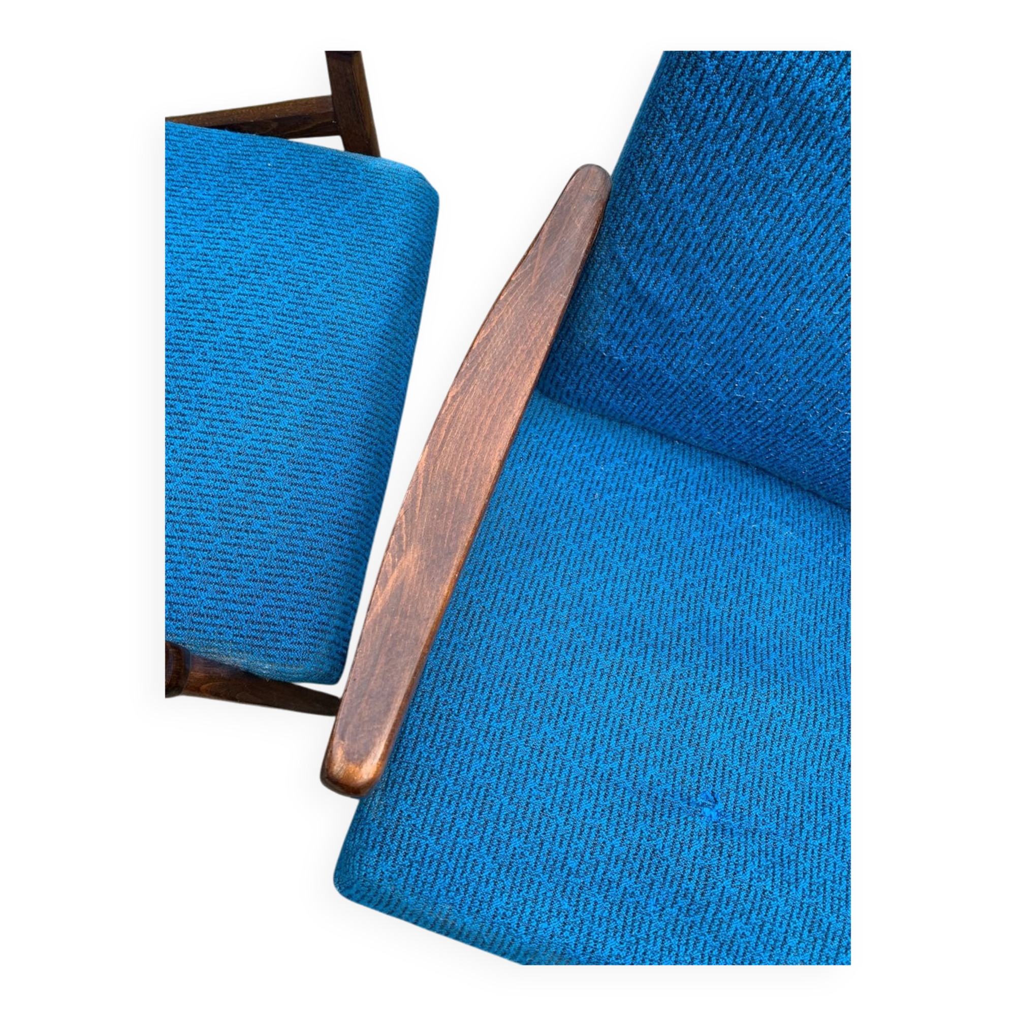 Pair of blue Mid-Century armchairs in fabric by Jiří Jiroutek for Interier Praha (1960s)