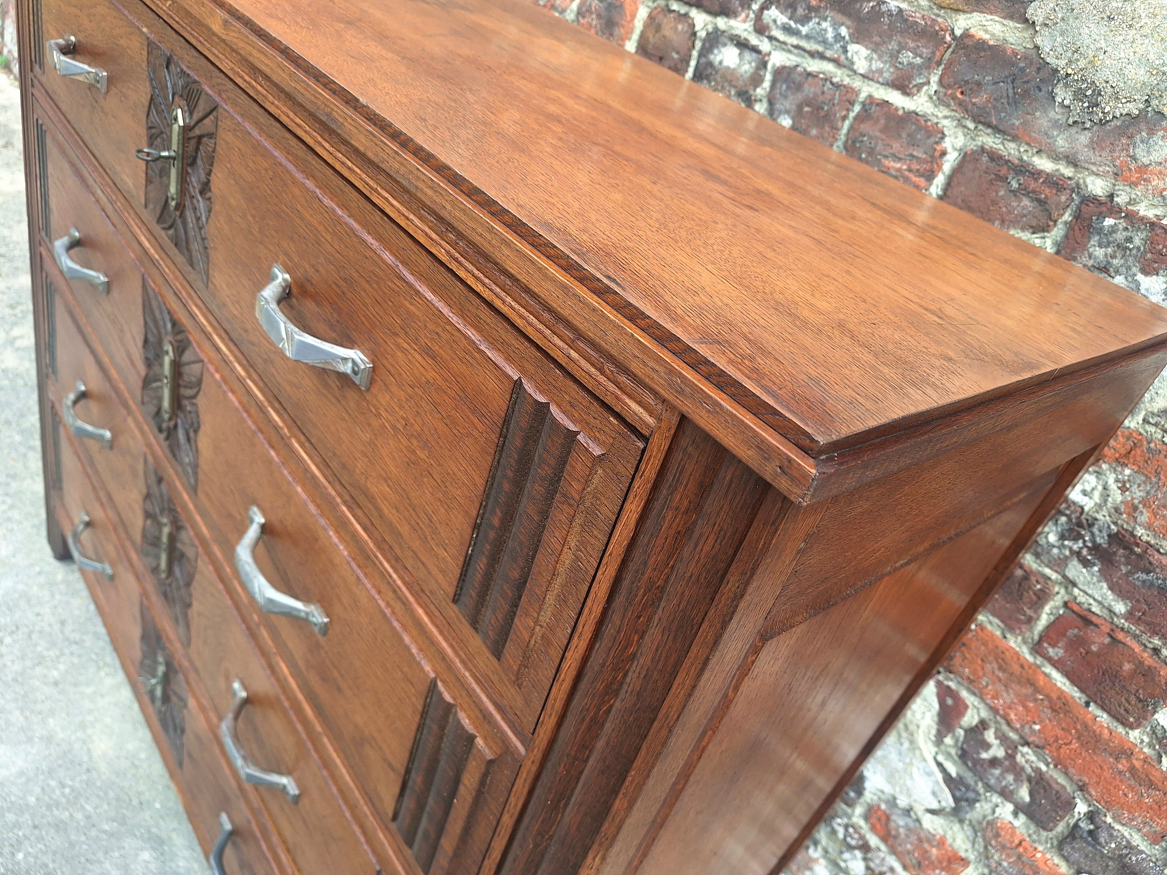 Large Art Deco chest of drawers, vintage antique furniture.