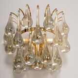 Large Pair of Gilded Brass and Crystal Wall Lights by Palwa, Germany, 1970s