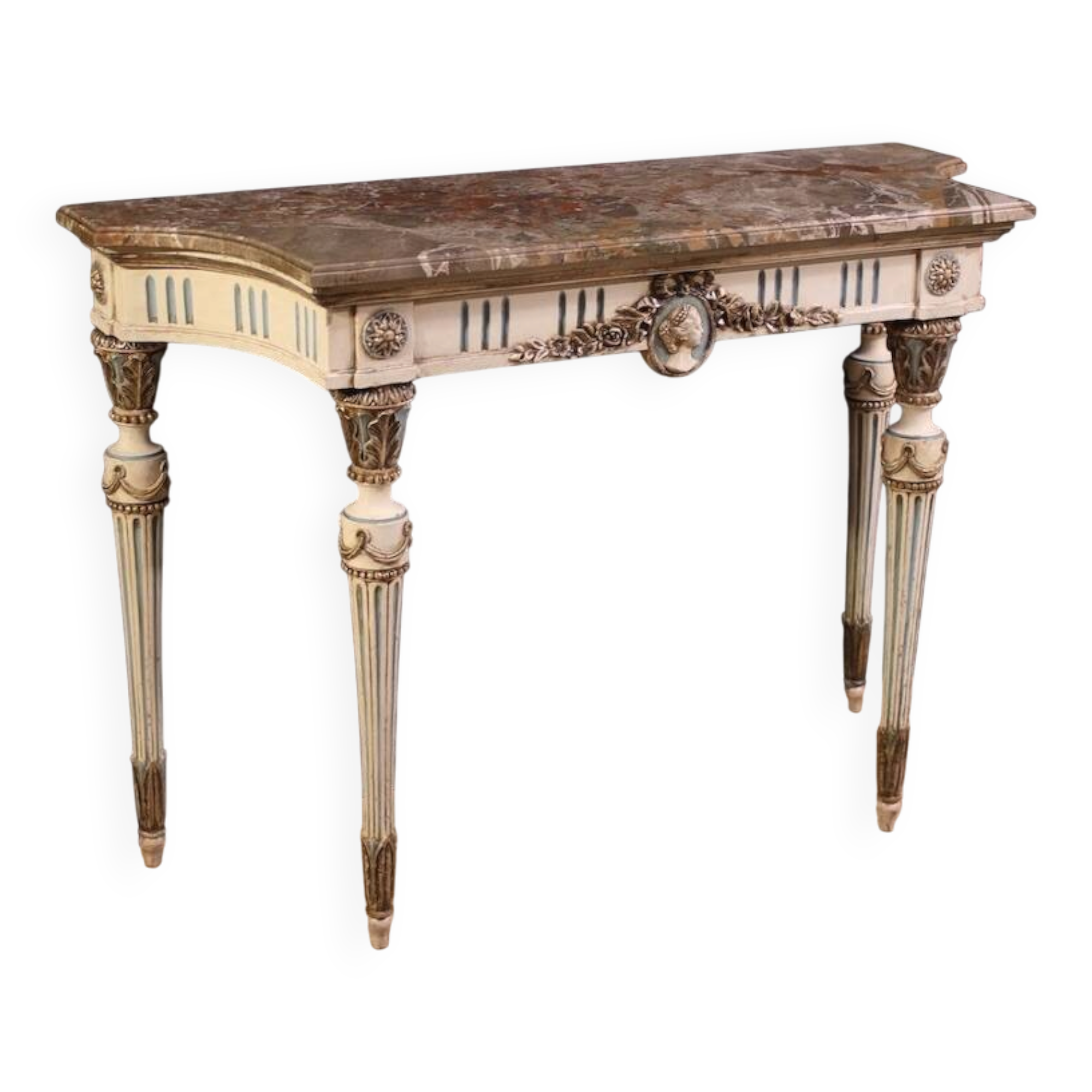 Italian lacquered Louis XVI-style console table with marble top