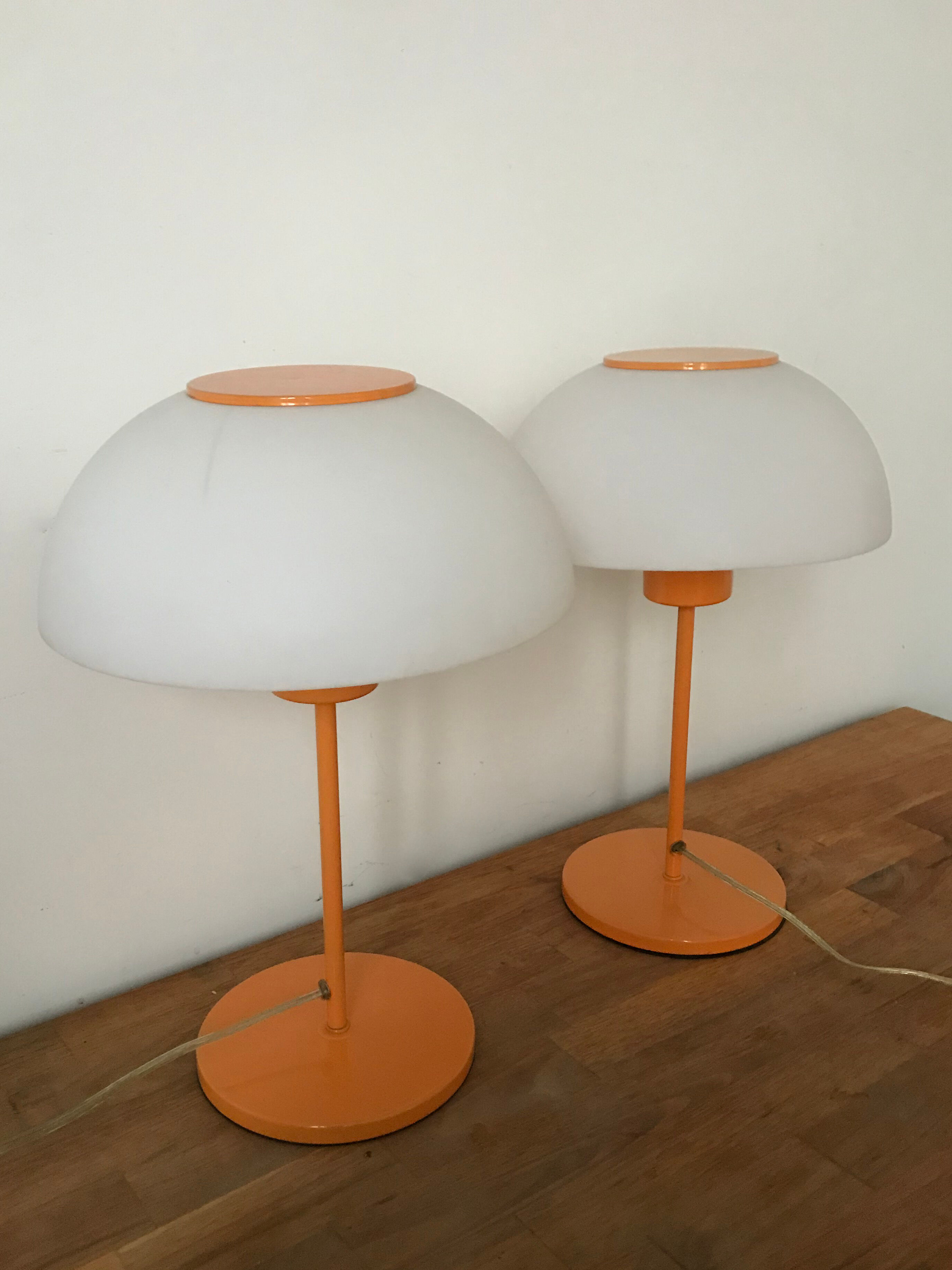 Pair of two Italian orange mushroom lamps from the 70s