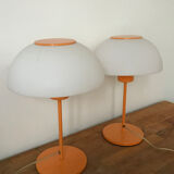 Paire de deux lampes champignon orange Italiennes des années 70