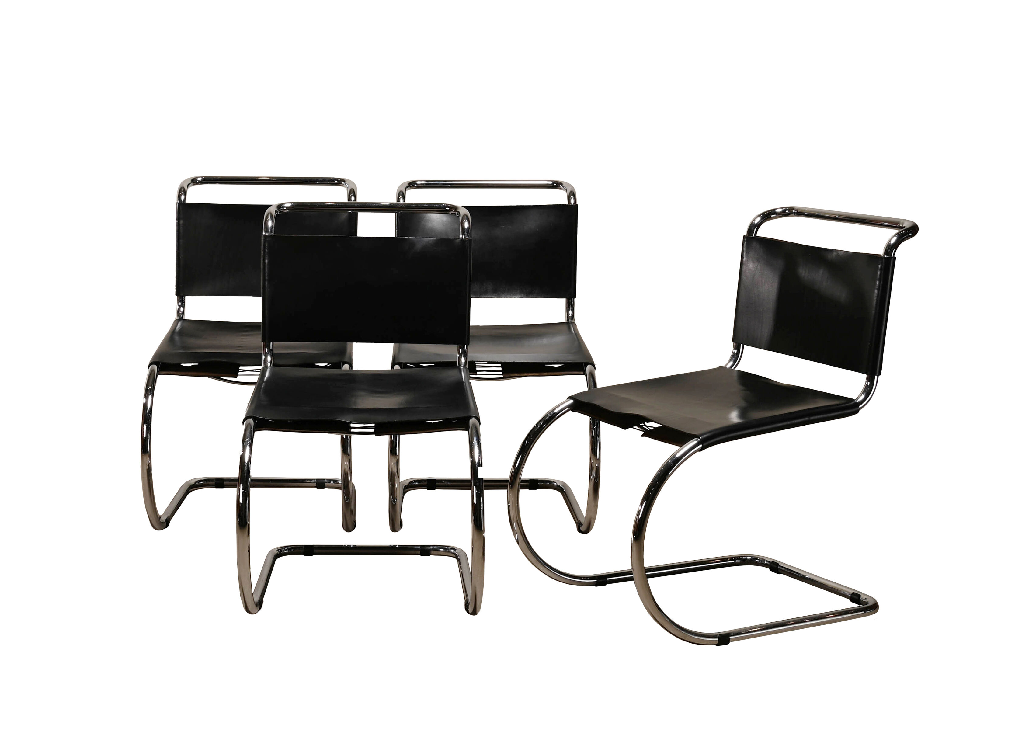 Mies Van Der Rohe Mr10 Cantilever chairs in black leather for Knoll
