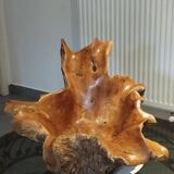 Sculptural wooden centrepiece, organic bowl, brutalist.