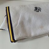 Nappe et 5 serviettes basques vintage en coton à chevrons bleu et jaune