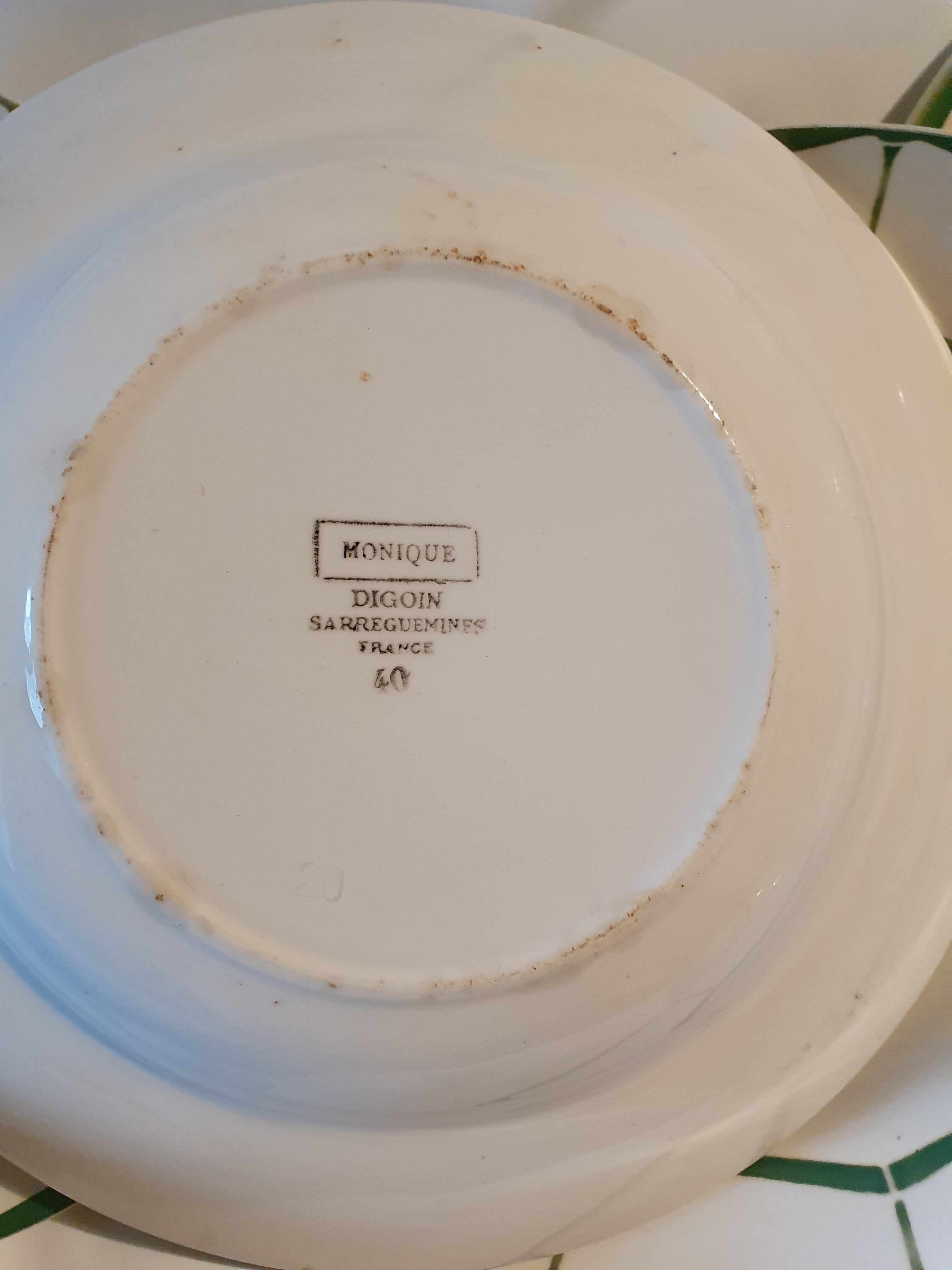 6 hollow plates in faience decor red pinks and green leaves