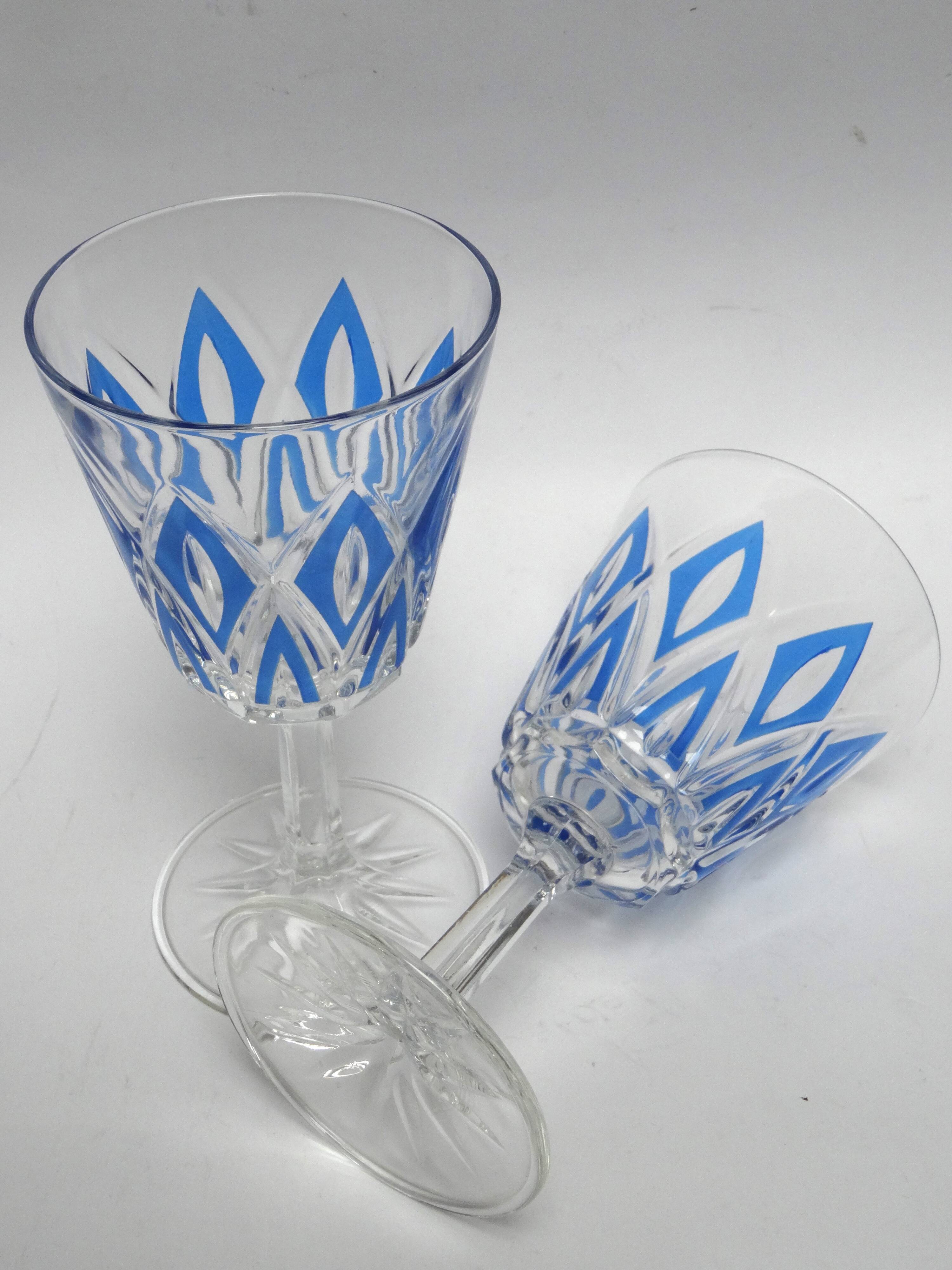 6 water glasses VMC Reims Harlequin blue