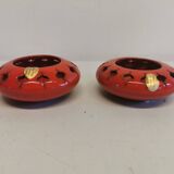 Pair of candle holders from the 1960s-1970s, crafted in red ceramic