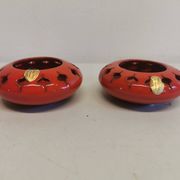 Pair of candle holders from the 1960s-1970s, crafted in red ceramic