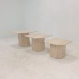 Set de 3 tables basses ou d’appoint en travertin italien, années 1980