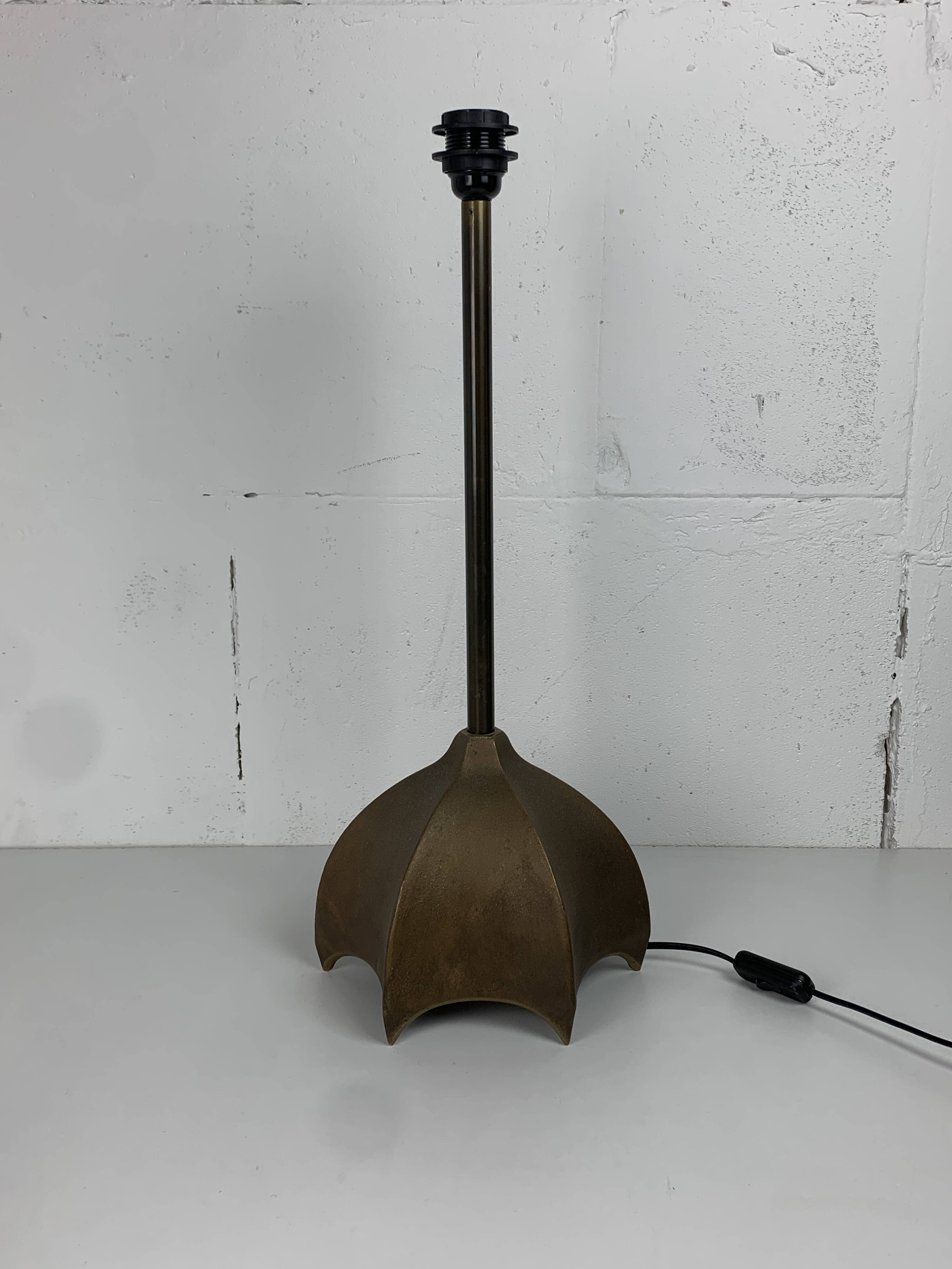 Brutalist bronze large cocoon table lamp, Dutch 1990s