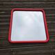 Vintage square mirror in red lacquered metal 60x60.