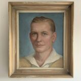Vintage Oil On Canvas Men Portrait Signed, Small, 1950s