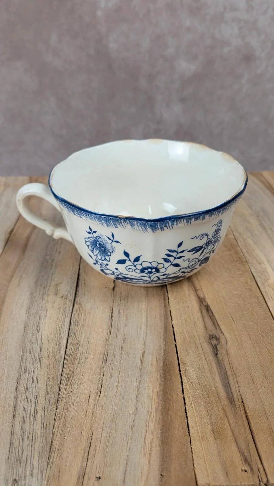 Antique Sarreguemines blue & white cup – French earthenware
