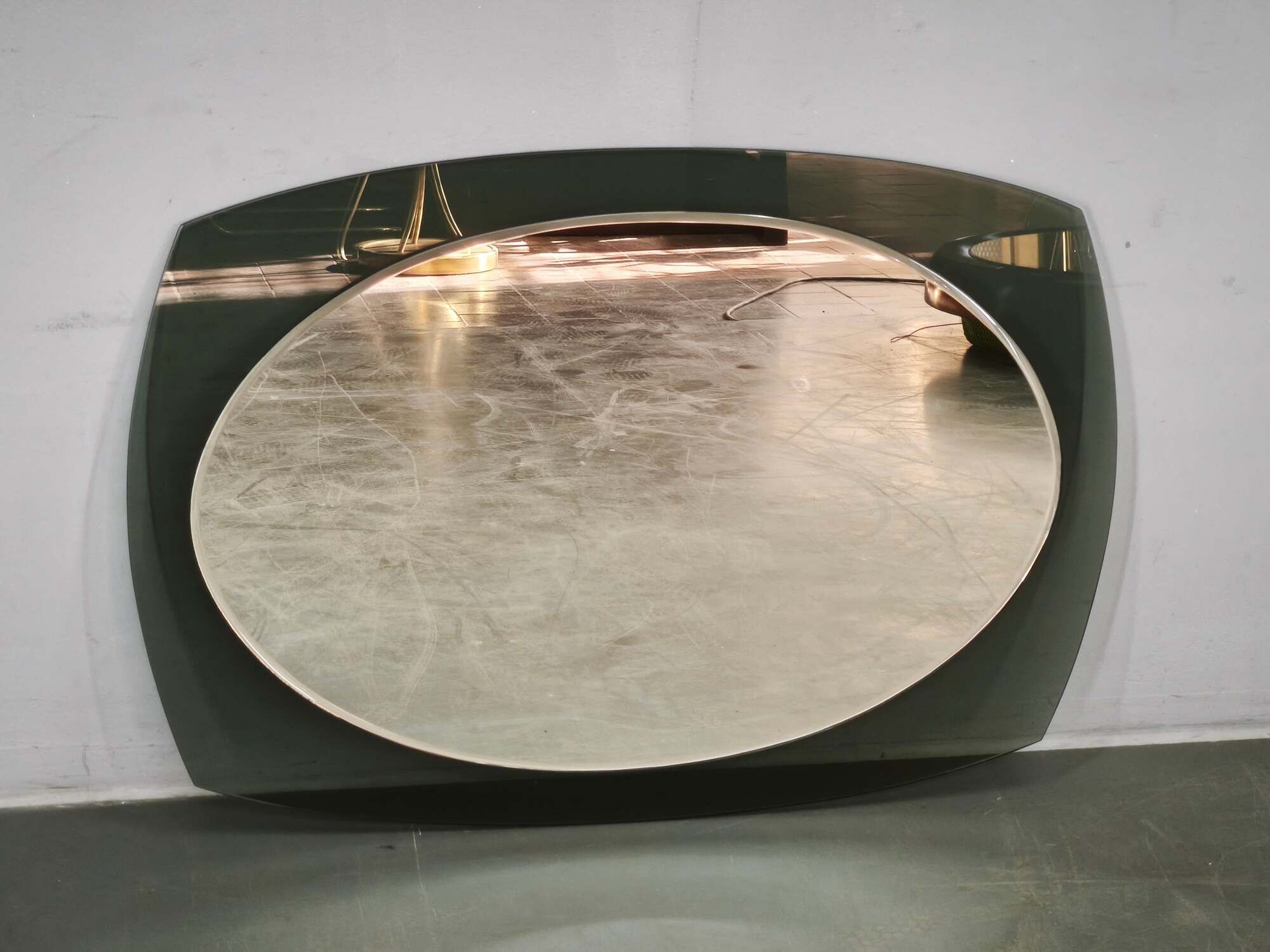 Italian Modernist Smoked Glass and Beveled Mirror, 1970s