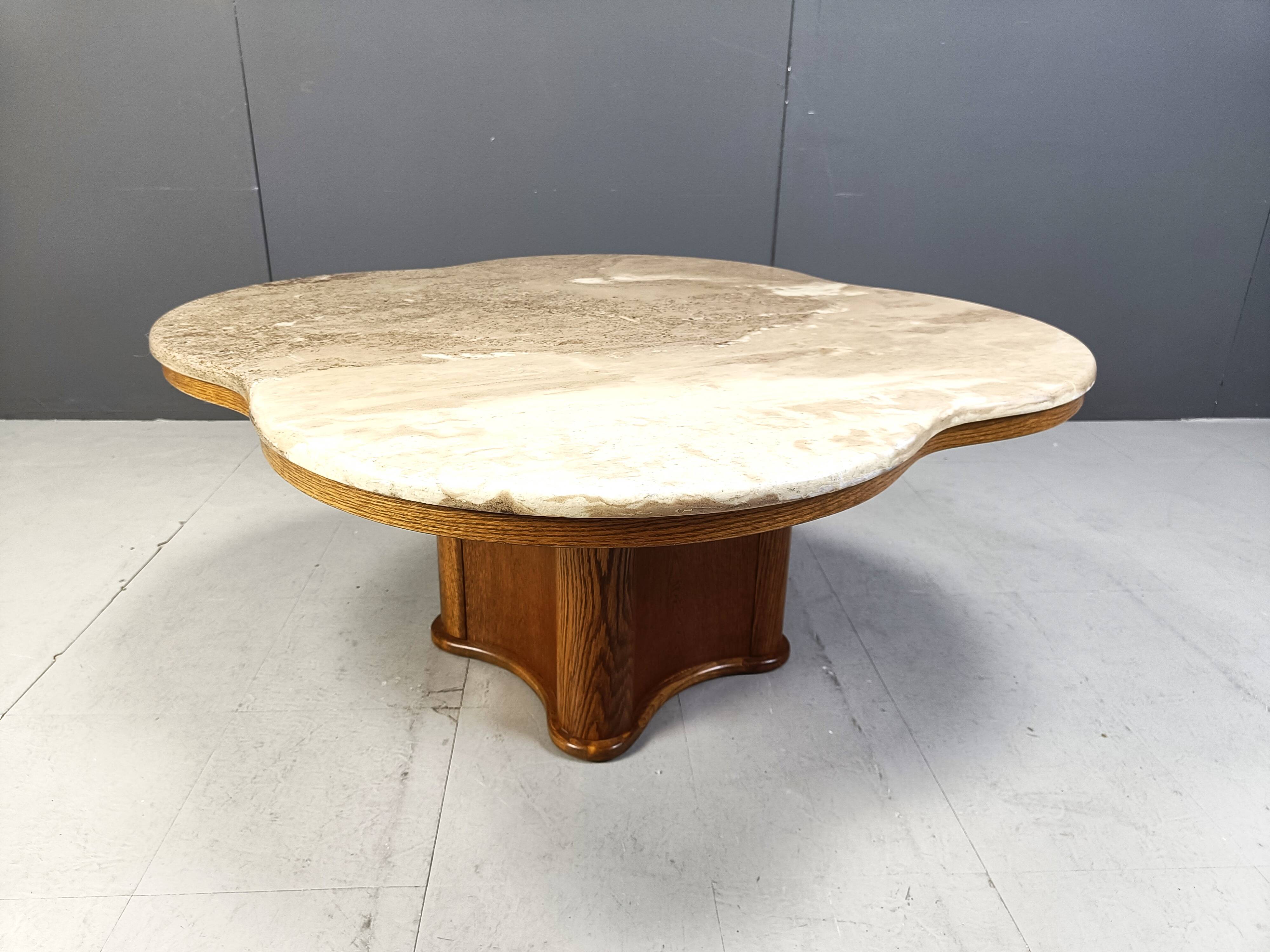 Travertine and wood coffee table, 1960s
