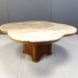 Travertine and wood coffee table, 1960s