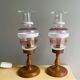Portuguese Farmhouse rustic wooden table lamps with torch glass shades, 1970s, Set of 2