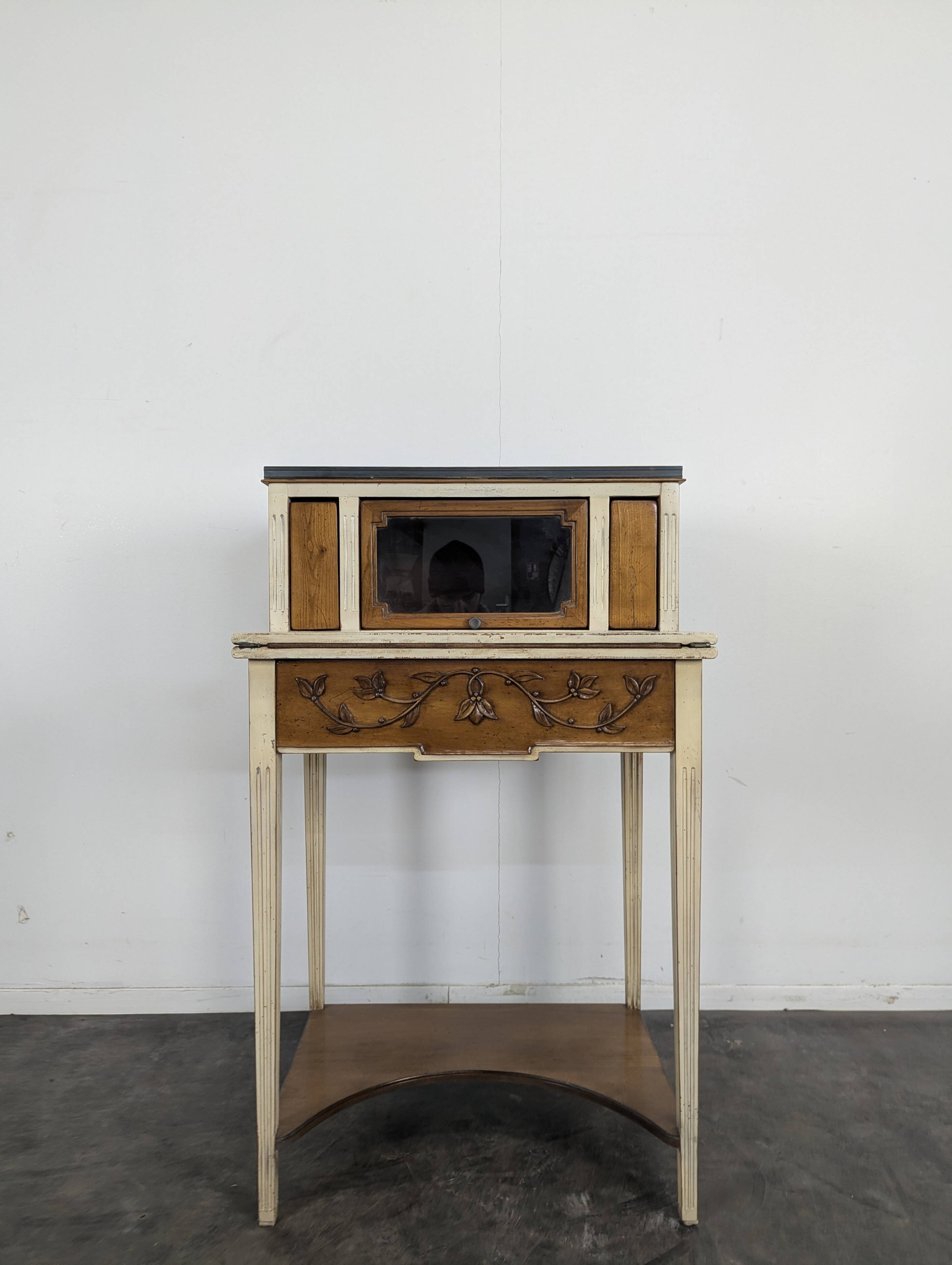 Lady Bonheur's desk, cerused and neo-rustic with highlights.
