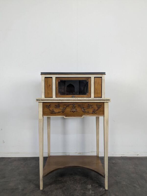 Bureau de dame Bonheur du jour cérusé et réchampi néo-rustique