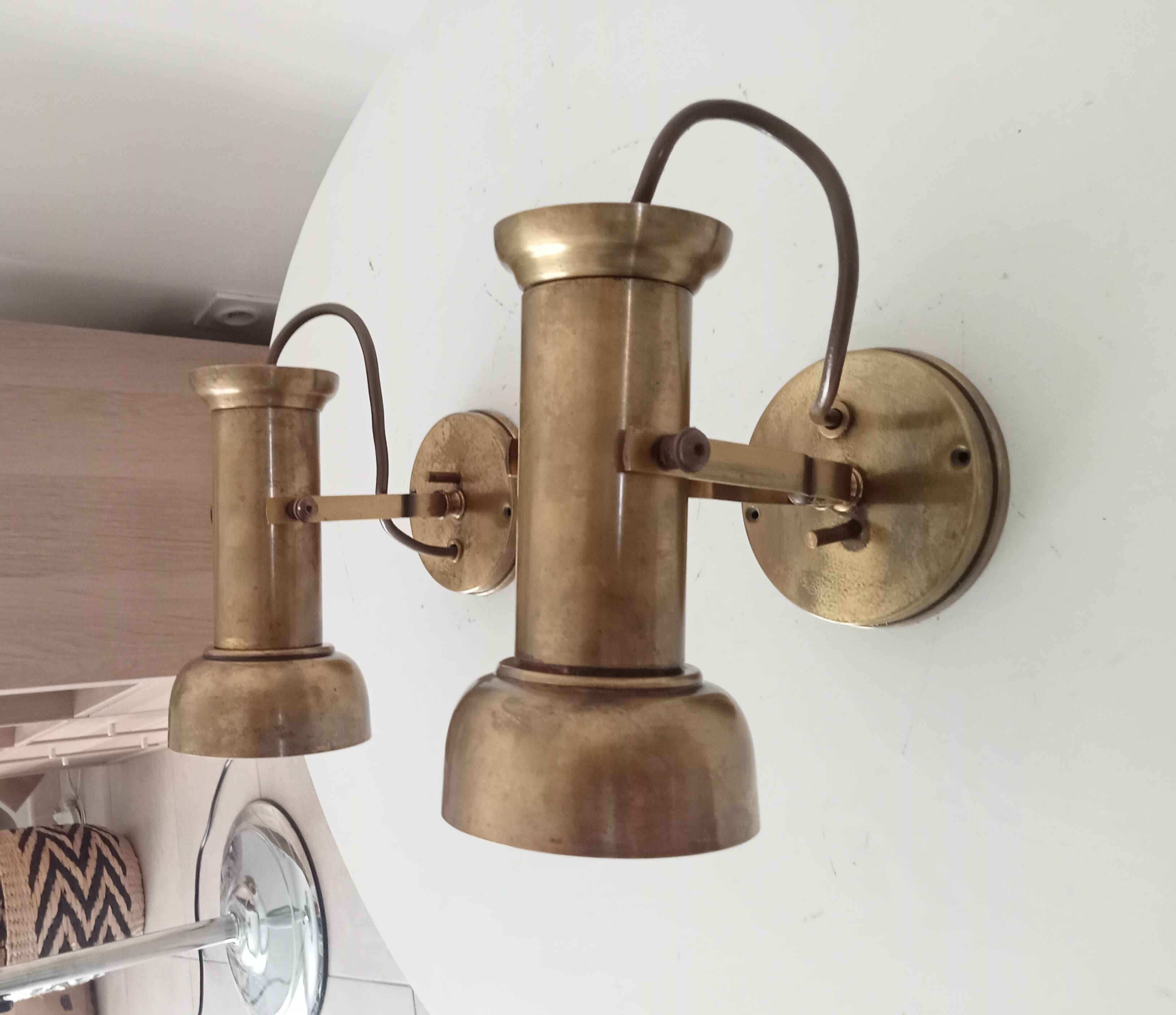Pair of vintage wall sconces CVL in solid gold brass.